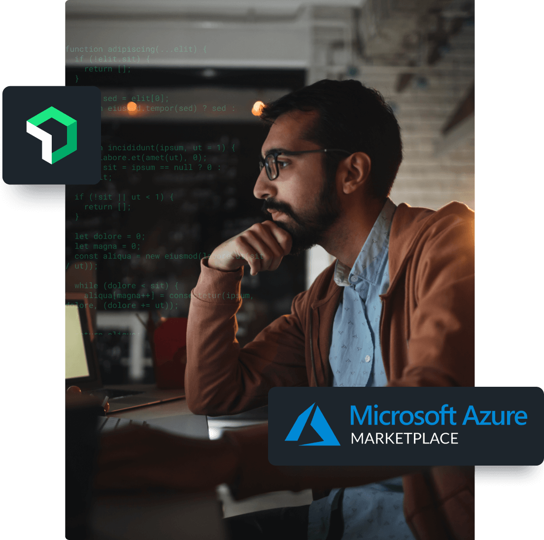 Developer seated in front of computer, New Relic and Microsoft Azure logos superimposed.
