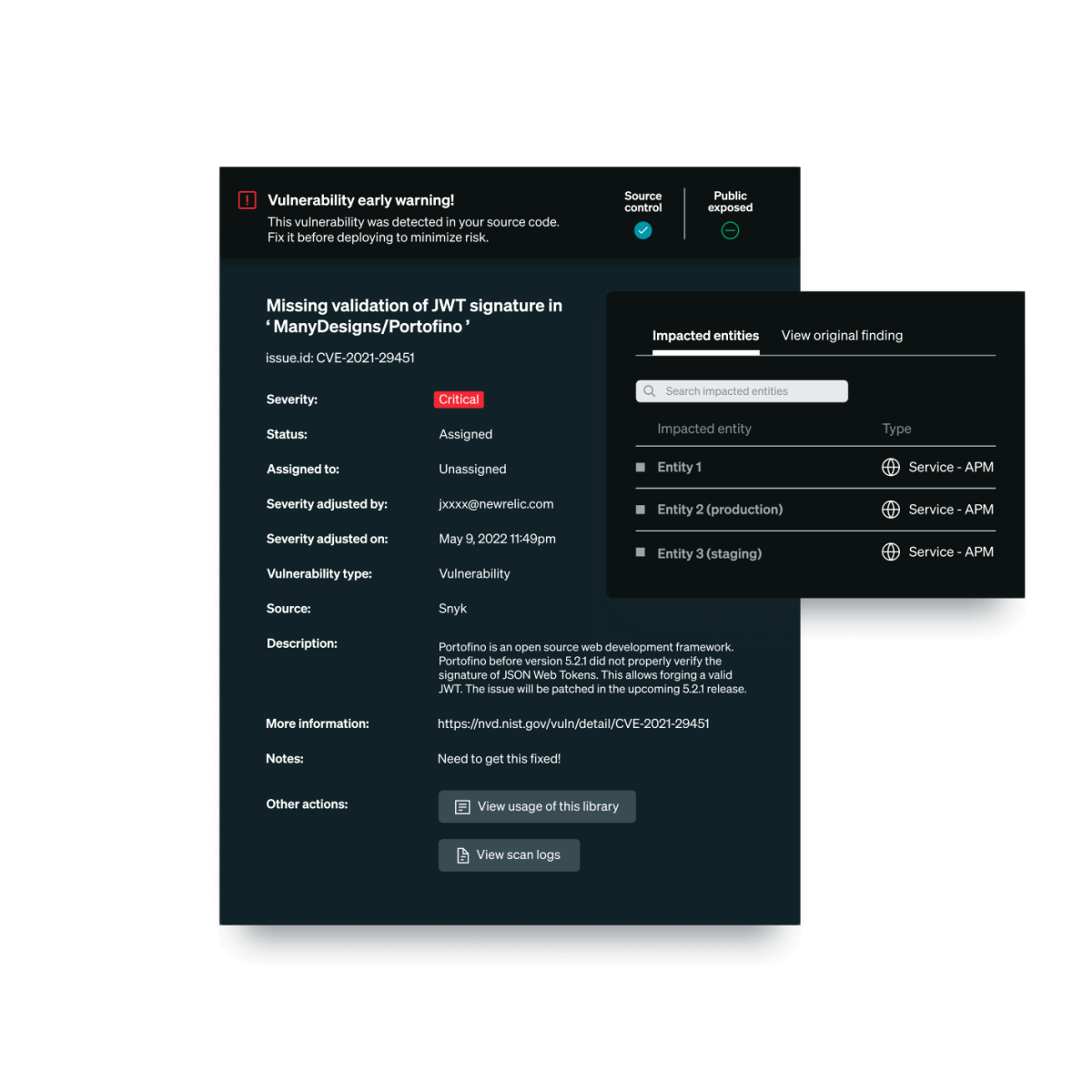 Captura de tela do produto da New Relic