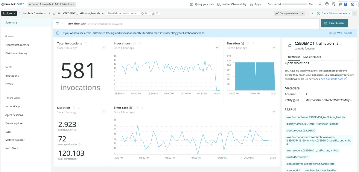 New Relic 제품 화면 캡처