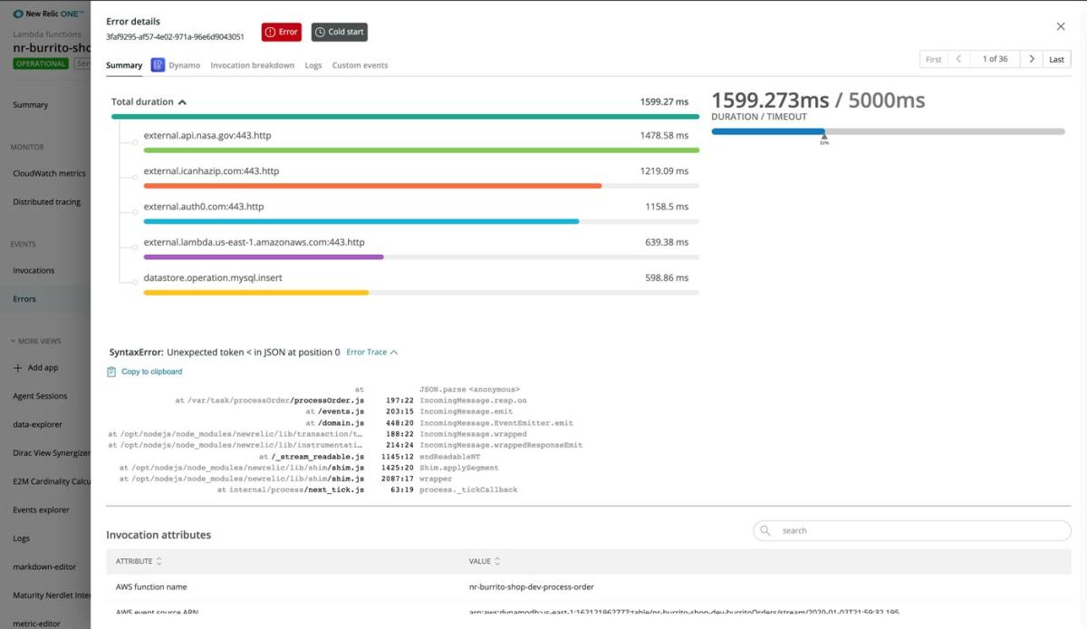 New Relic product screen capture 