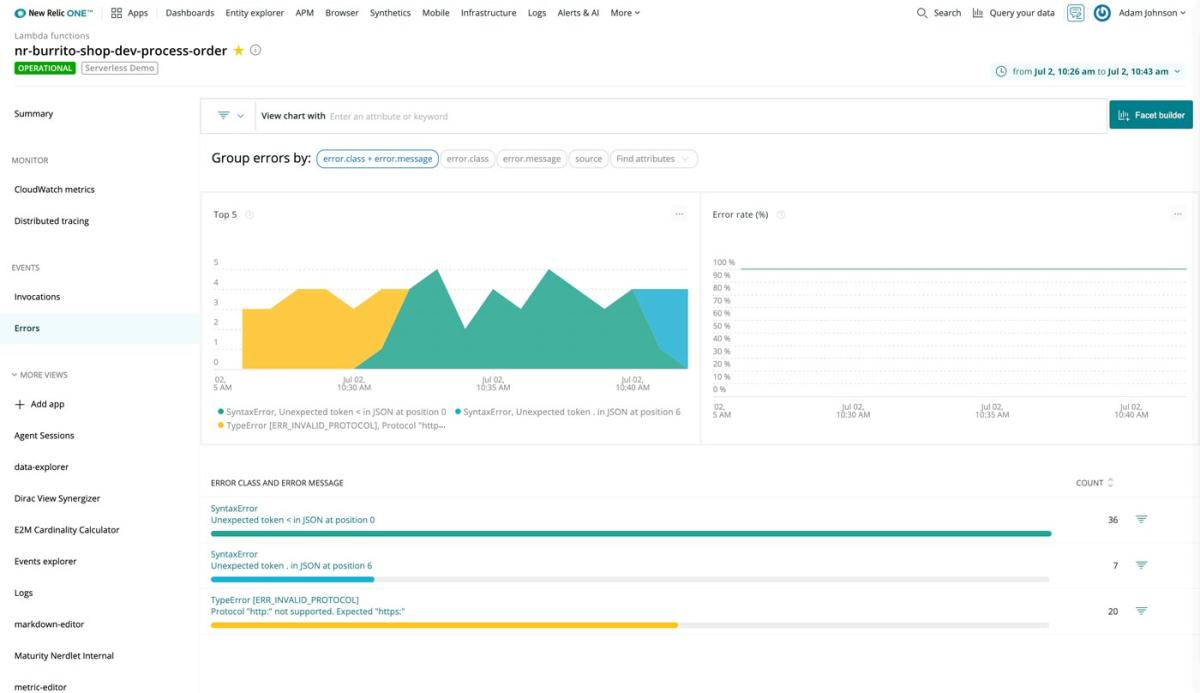 New Relic product screen capture 