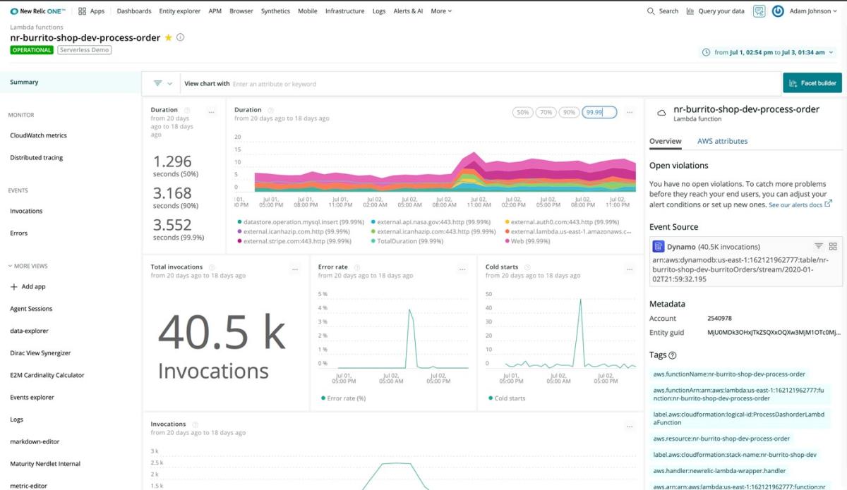 New Relic product screen capture