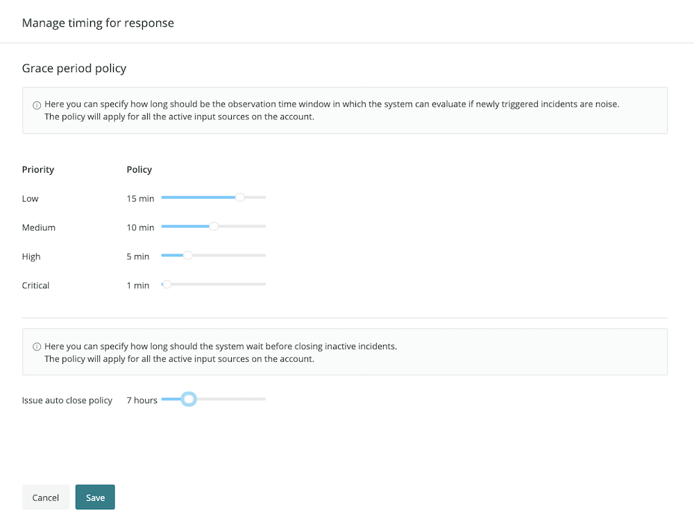 Use the Systems settings to set filters for evaluating incident noise.