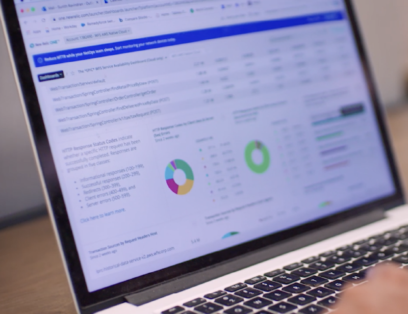 Laptop with New Relic Observability Platform. 