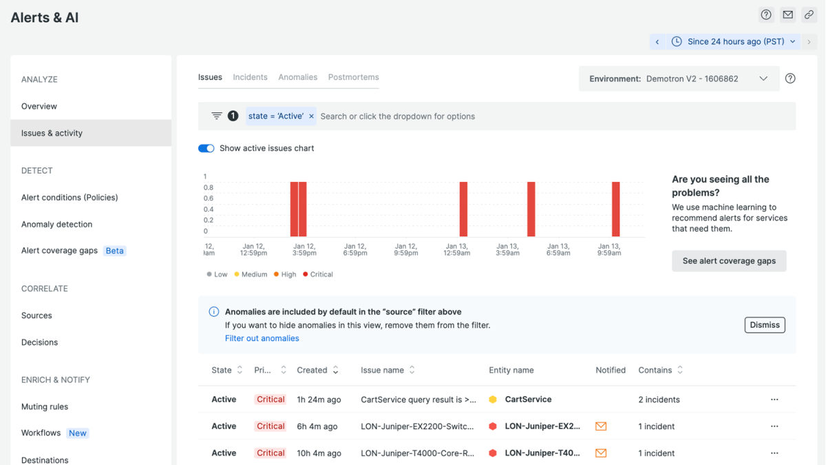 New Relic alerts product capability screen capture 