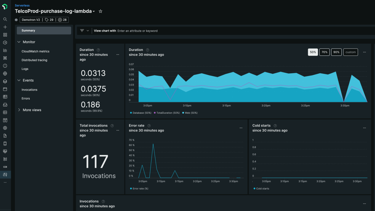 New Relic serverless product capability screen shot