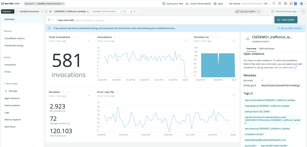 Capture d'écran d'un produit New Relic 